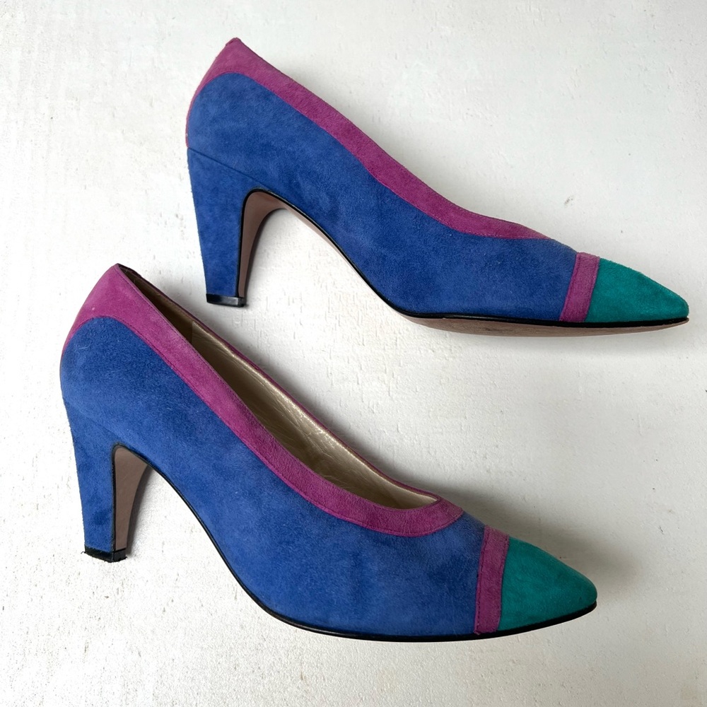 Vintage Evan Picone Italian Suede Blue, Purple and Turquoise Heels